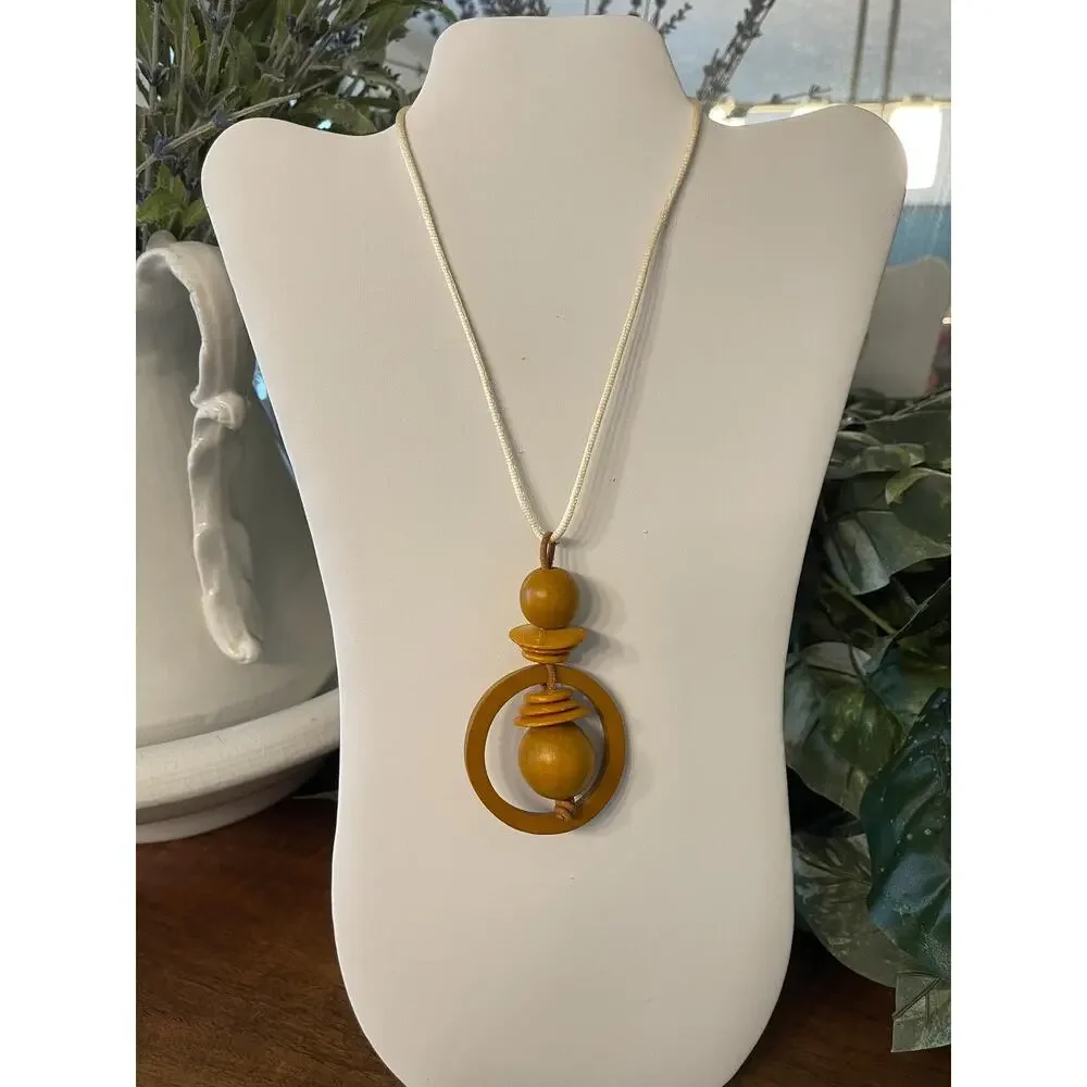 Vintage Directions Wood‎ Pendant Necklace on Cord